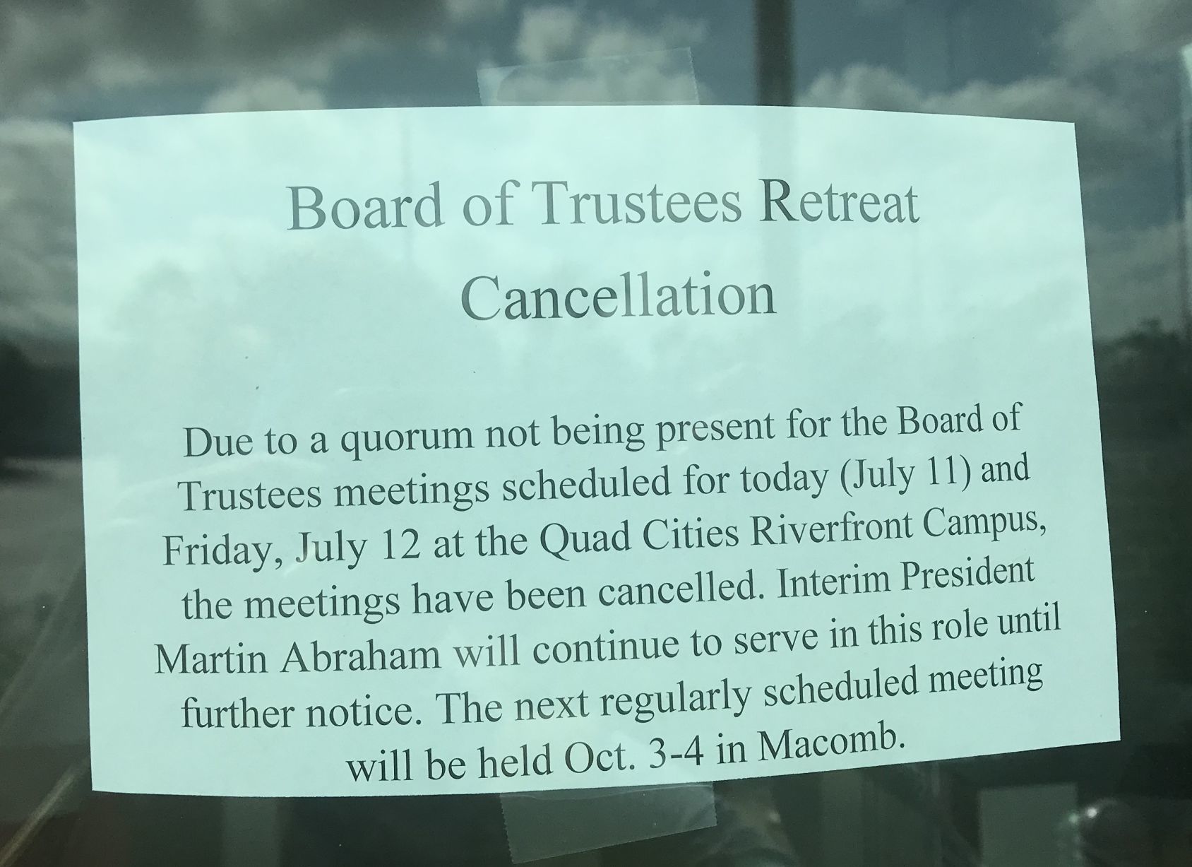 WIU board meetings cancelled